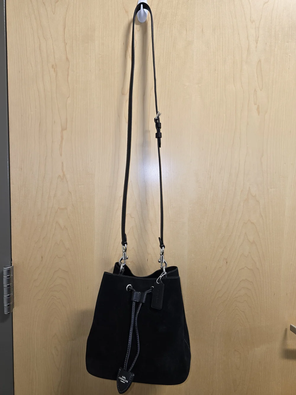 COACH CCZ89 Rowan Black Suede Drawstring Bucket Bag Crossbody Pouch Dust Bag **